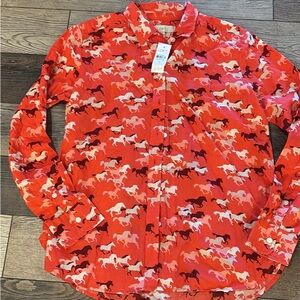 Loft Peach Horse Print Button-Up Shirt